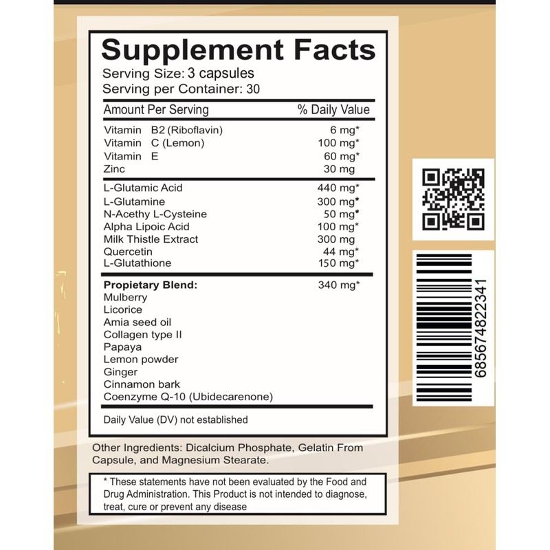 VITAMISAN Glutathione Liposomal, NAC, Milk Thistle, Collagen, Total, 90 Capsules,