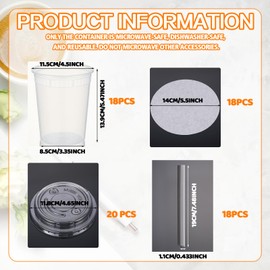 LemonRoad 18 Sets 32 oz Lemonade Cups with Lids Punch-free, Plastic Food Storage Containers, Leak-proof Deli Containers with Lids, Straw, Leak-proof Paper, Microwave/dishwasher/freezer Safe/reusable