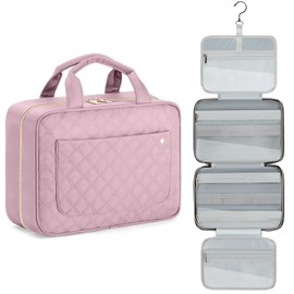 Toiletry Bag Hanging Travel Makeup Organizer with TSA Approved Transparent Cosmetic Bag Makeup Bag for Full Sized Toiletries (Pink)