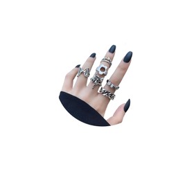 ZZ ZINFANDEL 6Pcs Vintage Silver Punk Stackable Knuckle Rings Sets for Women,Gothic Rings Poker Skull Flowers Butterfly Rings for Men Statement Y2k Ring Sets (Sliver-A)