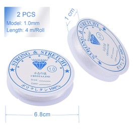 Rubber Thread for Bracelets, Elastic Band for Bracelets, Bracelet Elastic Cord for Pearl Jewellery Bracelets Crafts, Perlon Thread Transparent, Jewellery Thread, Roll 4 m, 2 Pieces (1 mm)