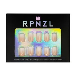 RPNZL Uñas postizas - Melocotón | Punta francesa ombré corta y cuadrada, acabado UV, reutilizables, calidad de salón | 16 tamaños - 32 uñas, kit de 16