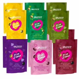 Valesco, O'Live 2 Snack Pitted Olives Variety Pack, 6 Flavors, 3 oz (12 Pouches)