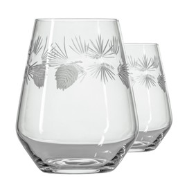 Rolf Glass Icy Pine Stemless Wine Tumbler | 18oz Stemless Wine Glasses | Lead-Free and Diamond-Wheel Engraved | Proudly Made in the USA | Great for Winter, Holidays, Christmas Gifting | Set of 2