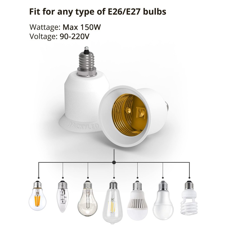 JACKYLED 10-Pack E12 to E26 E27 Adapter Chandelier Light Socket