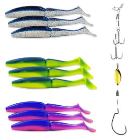 Keencatch Fat Paddle Tail Swimbait Lures with Spinner, Durable Soft Plastic Fishing Lures for Bass Fishing 5'', Great Action Fishing Bait for Saltwater/Freshwater