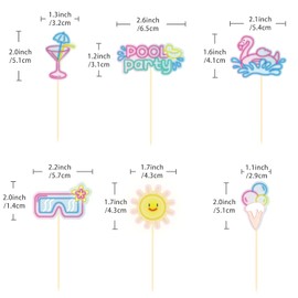 30 Pack Summer Pool Party Cupcake Toppers Neon Pool Party Decorations Picks for Hawaii Beach Pool Theme Wedding Baby Shower Birthday Party Supplies (Pool)