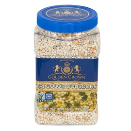 Golden Crown Organic Tri Color Couscous - 32 oz (2Lb) | Non-GMO, Project Verified | Durum Wheat Semolina Tri Color | Premium Quality Durum Wheat Couscous | Soups Side Dishes Salad Mediterranean