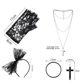 Mystiqut 5Pcs 80s Fancy Dress Costume Accessories,Fishnet Gloves,Lace Headband, Earrings,80s Lace Bow Headband, Necklace Bracelet for 80s Retro Party,80 s Fancy Dress Women
