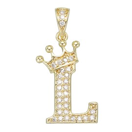 sourcing map A-Z Crown Letter Charm, Alphabet L Pendant Gold Plated Cubic Zirconia Monogram Initial Pendant Name Jewelry for Men Women DIY