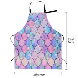 Hysing Mermaid Cooking Apron For Women Men With Pockets,Fish Scale Purple Pink Oxford Cloth Kitchen Apron With Adjustable Neck For Home Waitress Chef Baking/Bbq Waterproof 28x33 Inches