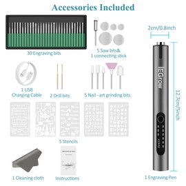 Electric Engraving Pen with Light, Mini DIY Electric Etching Machines with 44 Bits,USB Rechargeable Cordless Rotary Tool,Engraving Pen for Metal, Wood, Glass and Plastic,Dark Grey