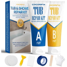 Bathtub & Shower Repair Kit White, Acrylic, Enamel, Fiberglass Tub & Sink Professional Fix for Chips, Cracks, Scratches & Holes in Sinks, Showers, Toilets & Ceramic Tiles
