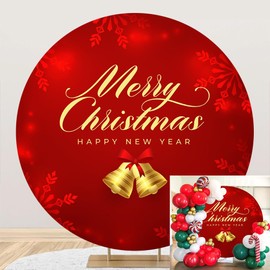 Christmas Round Backdrop Cover for Photography 7.2ft Red Glitter Snowflake Merry Christmas Circle Arch Backdrop Stand Cover Kids Family Winter Xmas New Year Party Christmas Eve Decorations Background