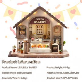 Prxyloxy DIY Miniature House Kit, Miniatures Dollhouse Kit with Furniture for Friends, Lovers and Families(Leisurely Bakery)