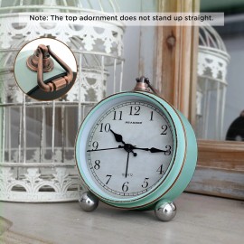 Peakeep 4 Inch Aqua Vintage Retro Alarm Clock Silent Quartz Analog Bedside Decor