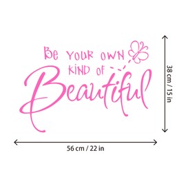 Be Your Own Kind of Beautiful Wall Stickers Quote, CUNYA DIY Vinyl Butterfly Decal Wallpaper Wall Decor for Bedroom Teen Girl Home Decoration (Pink)