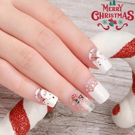 winthrop 8 Sheets Christmas Nail Wraps Full Stickers Nail Polish Strips, DIY Self-Adhesive Nail Art Glitter Decals Snowflake Santa Claus Xmas Tree Party Decor with 2 Pcs Nail Files (128 Pieces)