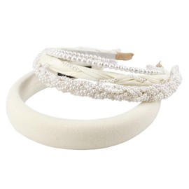 PLKDJDM 4 Pack White Pearl Headbands for Women Girls, Cute Pearls Dainty Headbands Bling Thick & Thin Hairbands with Faux Pearls, Elegant Pearl Headpiece Hair Accessories for Women Wedding