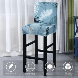 SearchI Bar Stool Covers Set of 4, Stretch Washable Barstool Seat Covers, Counter Height Chair Covers for Kitchen Dining Room Cafe (Blue Foliage)