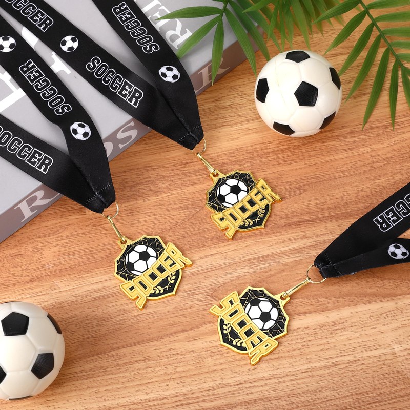 Gweichunon 12 Pcs Soccer Medals with Ribbons Medals for Awards