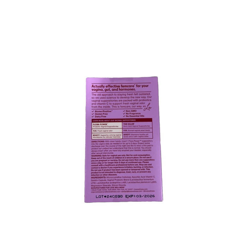 Love wellness Flora power, Vaginal Probiotic, fast acting, 10 Per