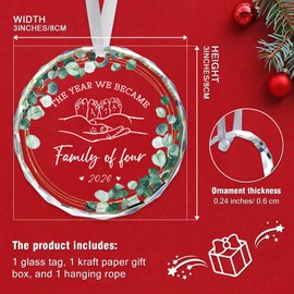 New Parents Gifts for Couples The Year We Became Family of Four 2026 Gifts for Expecting Parents Pregnant Expecting Baby Glass Ornament 2026 First Time Parents Ornament Baby Announcement Gift