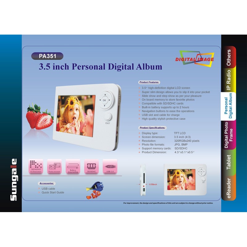 PA351-3.5" Personal Digital Photo Album - Super Slim Design