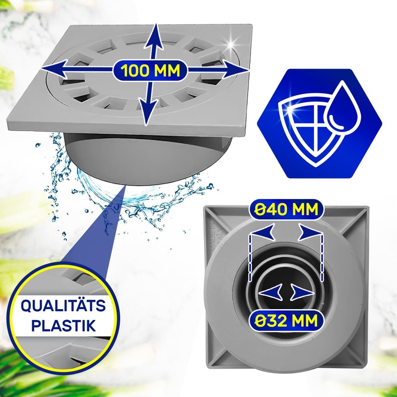 Floor Drain 100 x 100 mm Vertical with Square Grid