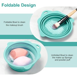 Makeup Brush Cleaner, Etercycle Foldable Silicone Brush Cleaner Bowl Srubber, Portable Washing Tools for Makeup Brush,Powder Puff,Sponge (Green)