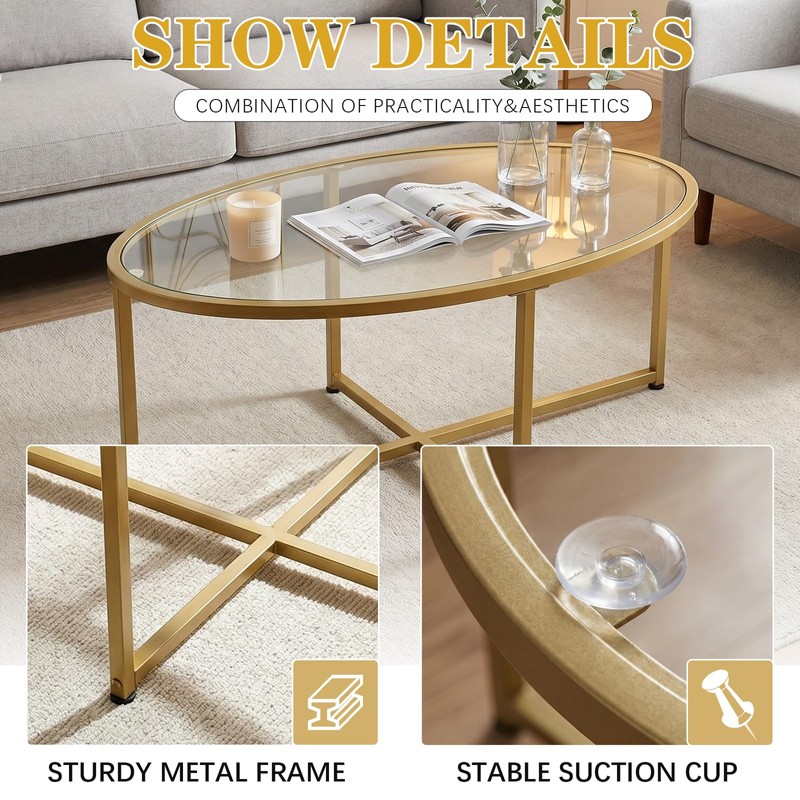 Coffee Table Gold Oval Glass Coffee Tables for Living Room,Modern