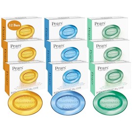 PEARS Jabn de peras, jabn facial y corporal, paquete variado, paquete de 12  Paquete de jabn transparente puro y suave, jabn de glicerina hidratante  