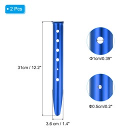 PATIKIL Aluminum Tent Stakes, 2 Pack Metal Camping Ground Pegs Camping Accessories Sand Stakes with 6 Holes for Tents Hammocks and Canopy, Blue