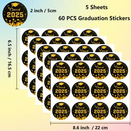 Graduation Stickers Labels 60Pcs 2 inch Class of 2025 Grade Party Favor Labels Graduation-Themed Stickers for Envelope Seals