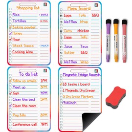 LAMBOCK 4 Pack Reusable Grocery List Magnet Pad for Fridge 6x9 inches | Dry Erase Magnetic to Do List for Refrigerator with 3 PCS Colored Magnetic Dry Erase Markers & 1 PCS Magnetic Dry Erase Erasers