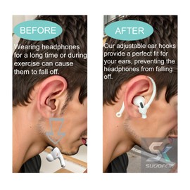 Ear Hooks Compatible with AirPods 4, 3, 1, 2 and Pro & All in-Ear Headphones with Stems - 2 Pairs Adjustable Secure & Comfortable Prevent Falls Ear Holders for Headphones - Easy to Install (Gray)