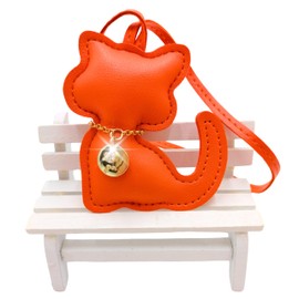 Cute Cat Keychain, Kitten Keychain, Cat Keyring PU Leather, Animal Lover Gift for Women Girls, Pendant Charm Ornament Hanging, Orange, One Size