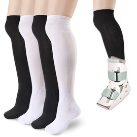 Yaomiao 4 Pairs Walking Boot Sock Liners Replacement Medical Tube Socks for Under Orthopedic Air Cam Walkers and Fracture Boot Casts Surgical Leg Compression Cover Black White, One Size for Men Women