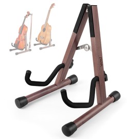 Ukulele Stand, Violin Stand with bow holder, Foldable Ukulele Stand for Travel, A-Frame Holder for Violin, Banjo, and Mandolin, Wooden Floor Ukulele Holder (American Black Walnut, Ukulele & Violin)