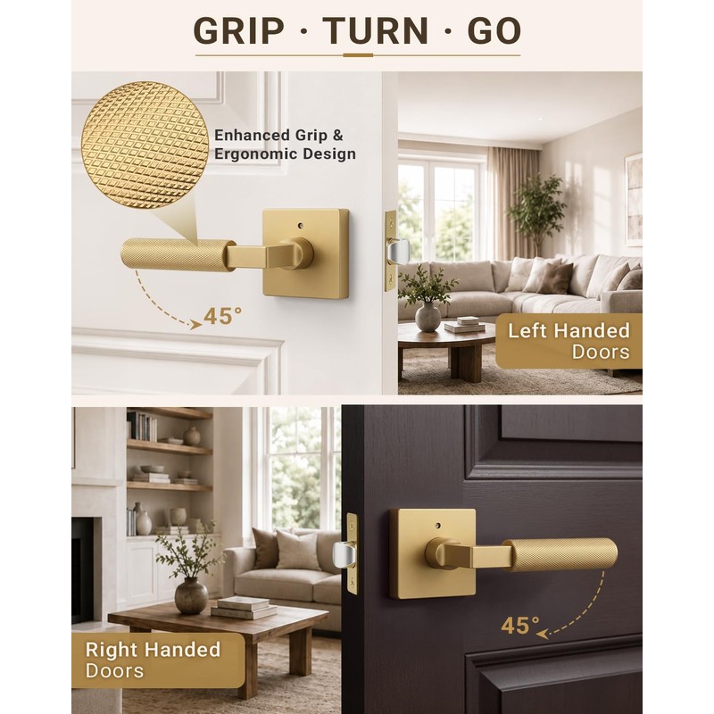 1 Pack Champagne Bronze Door Handle Square Doorknob with Lever