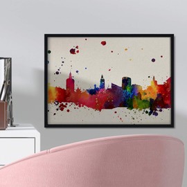 Nacnic Print Valencia City. Skyline Watercolor Style and Color explosion. Poster A3 size. Posters with images of spanish cities and skylines in watercolor style