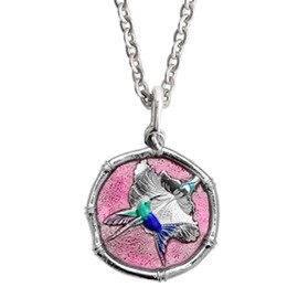 Guy Harvey Jewelry Hummingbird and Hibiscus Necklace - Pendant Crafted in Sterling Silver on 18" Chain