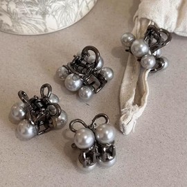 8PCS Pearl Hair Claw Clips with Metal Springs, Grey Cherry Design, Mini Size for Half Up Styles Hair Accessories for Women Girls