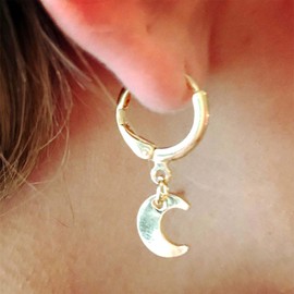 Yienate Boho Huggie Hoop Earrings Tiny Circle Hoop Earrings CZ Rhinestone Moon / Star / Lightning / Evil Eye / Cone / Snake Dangle Drop Earrings Punk Statement Earrings for Women and Girls (Gold