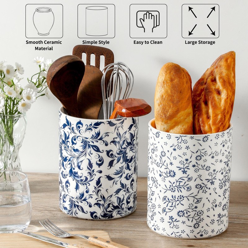 Tcetealc Kitchen Utensil Holder, Large Utensil Organizer for Countertop, Ceramic