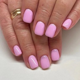 Pink Press on Nails Short Square Fake Nails Solid Color Acrylic Nails Press Ons Short False Nails with Glossy Designs Full Cover Glue on Nails Short Artificial Stick On Nails For Women Girls 24Pcs