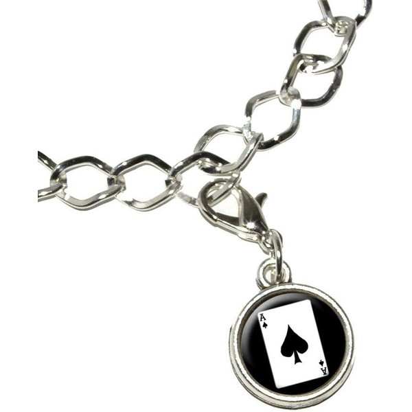 Playing Cards Ace of Spades Silver Plated Bracelet with Antiqued Charm