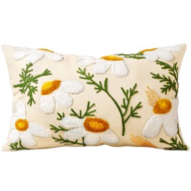 Kokaaee Embroidered Lumbar Pillow Covers - 20x12 Decorative Pillow Covers with Zipper Aesthetic Cute Design Boho Summer Cozy Throw Pillowcases for Living Room Couch Sofa Bed, Daisy