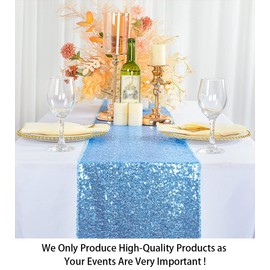 ShiDianYi Sequin Table Runners 10PCs 12x72 Baby Blue Glitter Table Cover for Birthday Party Light Blue Baby Shower Wedding Table Runners Sparkle Table Runner for Dining Room Christmas New Year
