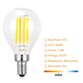 Kakanuo G45 Bulb, 1.5W Dimmable Warm White 3000K Light with E12 Base